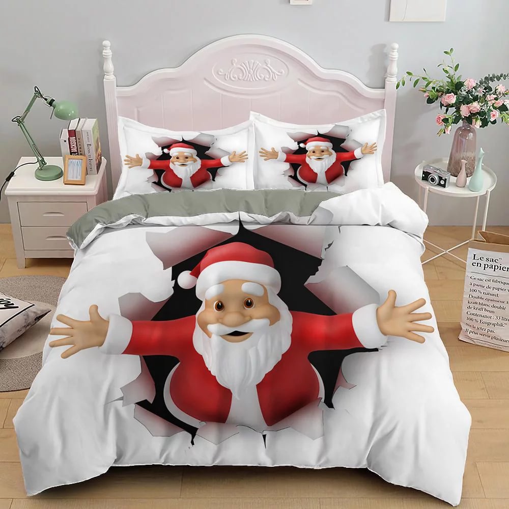 Santa Claus Reindeer Pattern Soft Comforter Cover Sets 3PCS Christmas Dovet Cover Bedding Set Santa Claus Reindeer Pattern Soft Comforter Cover Sets 3PCS Christmas Dovet Cover Bedding Set